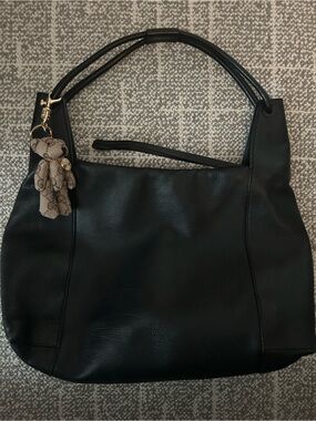 Gucci Black Leather Shoulder Bag with Teddy Charm